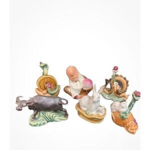 Rare Antique Chinese Yixing‎ Zisha pottery color glaze Figurines- 6 Pieces- VTG